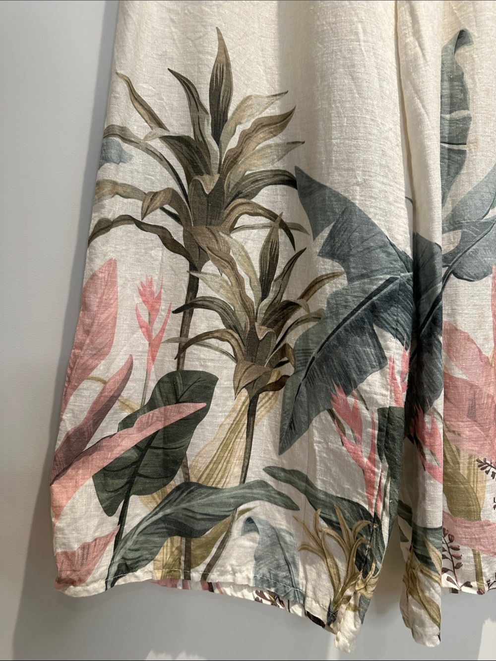 Tropical Print Wide-Leg Lounge Pants - Cream with Green & Pink (M-L) - Picture 6 of 10